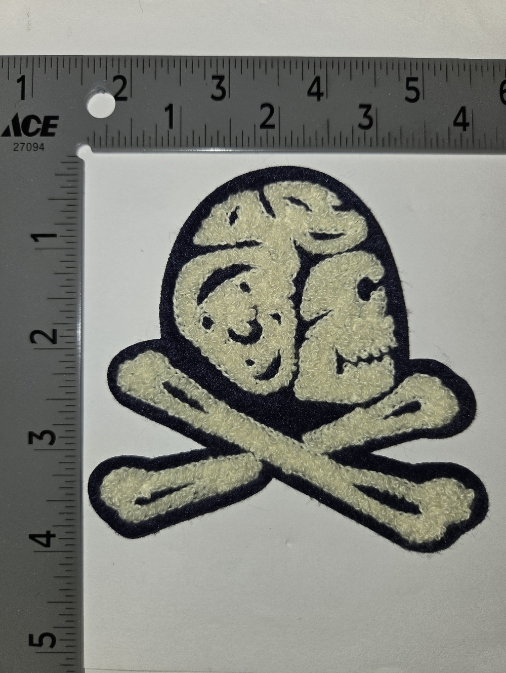 Polo Ralph Lauren Patches Ivory & Blue Skull Crossbones Chenille Patch